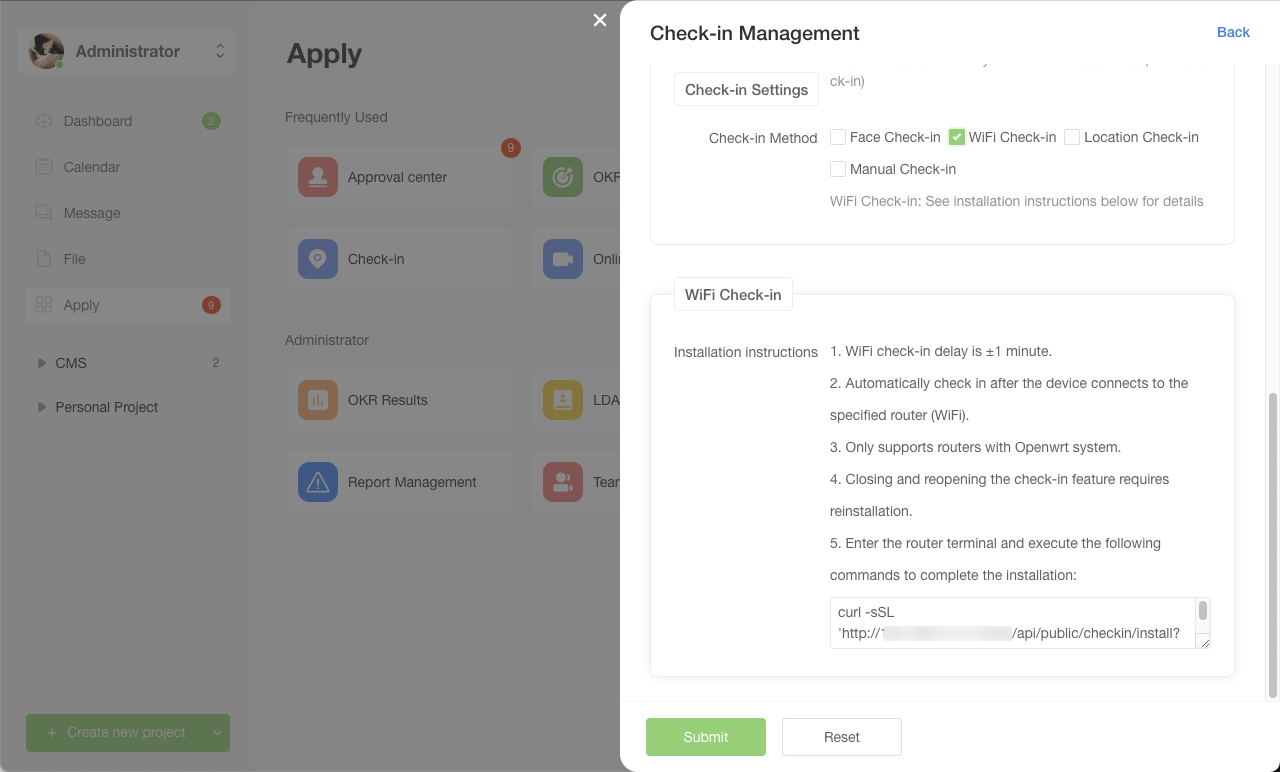 WiFi Check-in Installation Commands