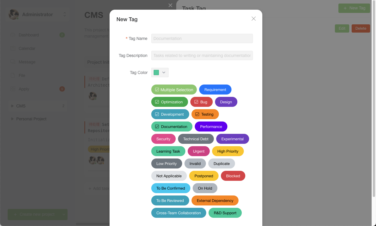 Create New Task Tag